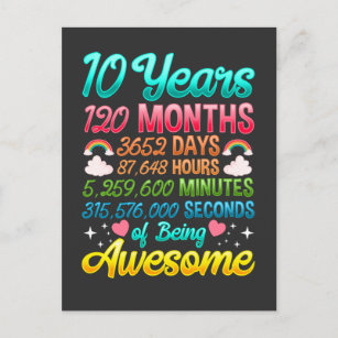 Postal 10 años 120 meses décimo cumpleaños fiesta arcoiri