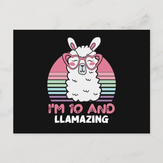 Postal 10 Years Old Bday Llamazing 10th Birthday Llama (Anverso)