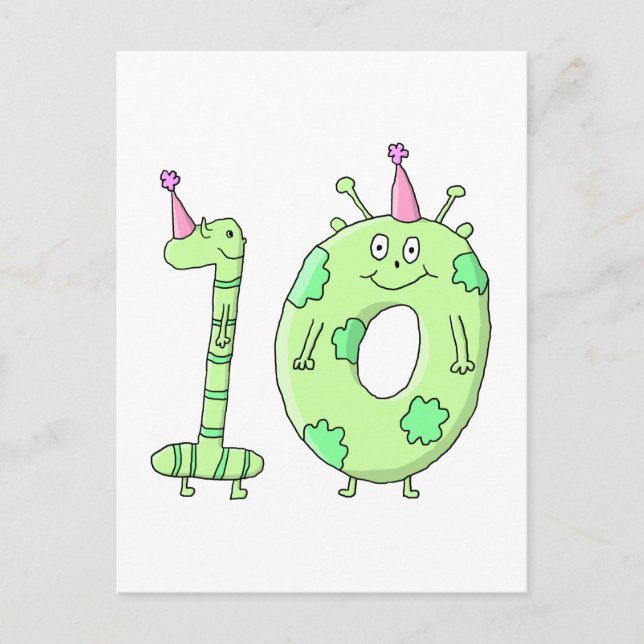 Postal 10mo Dibujo animado de la fiesta de cumpleaños - (Anverso)