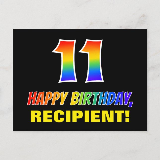 Postal 11º cumpleaños: audaz, divertido, simple, arcoiris (Anverso)