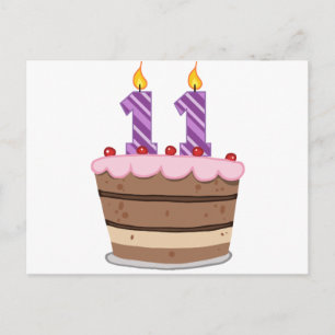 Postal 11 años en el pastel de cumpleaños