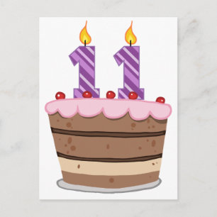 Postal 11 años en el pastel de cumpleaños