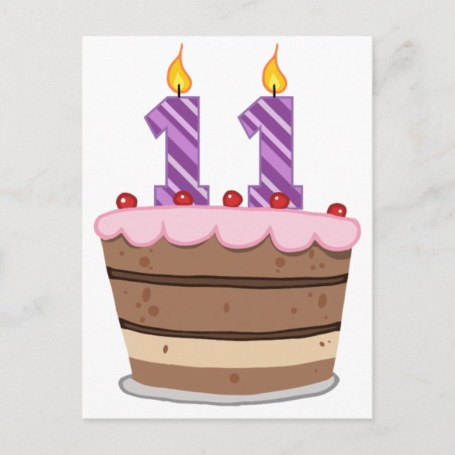 Postal 11 años en el pastel de cumpleaños (Anverso)
