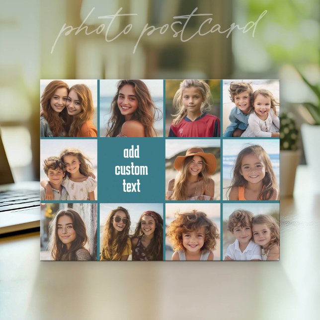 Postal 11 Colaje de Fotos con Fondo Azul (Photo Postcard - Customize with your favorite photos)