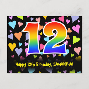 Postal 12º Cumpleaños: Estampado de Corazones Divertidos,
