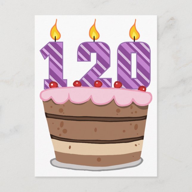 Postal 120 años en el pastel de cumpleaños (Anverso)