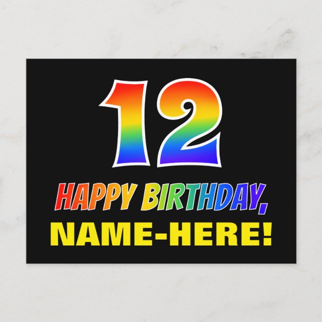 Postal 12.º cumpleaños: audaz, divertido, simple, arcoiri (Anverso)