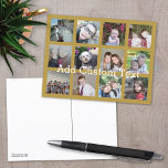 Postal 12 Collage de fotos Insta con fondo de oro<br><div class="desc">Añade tus fotos favoritas a esta plantilla divertida. Puedes usar fotos de Instagram o cualquier foto para esta cuadrícula.</div>