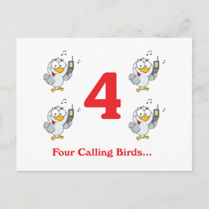 Postal 12 días cuatro pájaros cantores