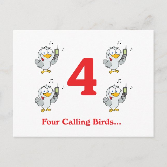 Postal 12 días cuatro pájaros que llaman (Anverso)