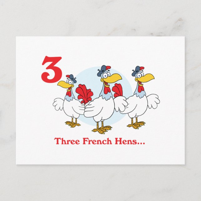 Postal 12 días tres gallinas francesas (Anverso)