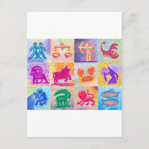 Postal 12 signos del zodiaco pastel