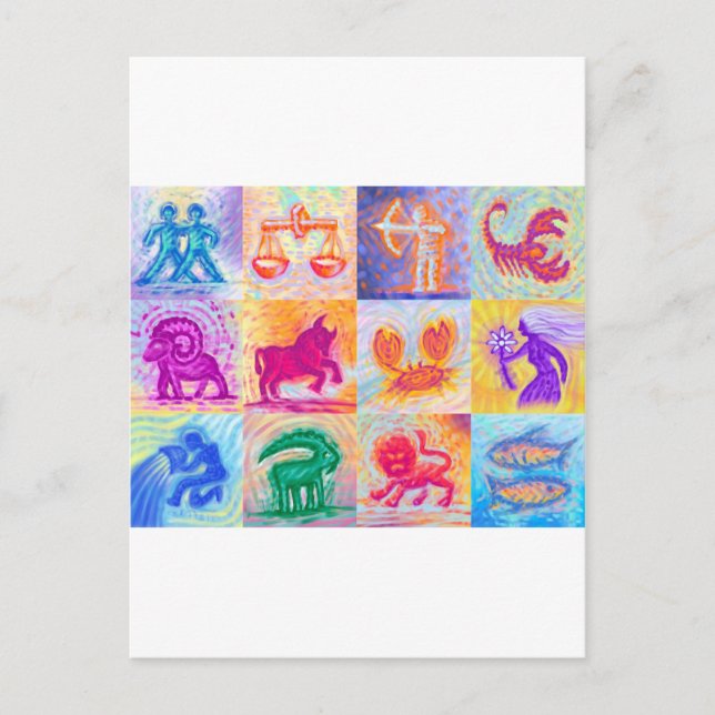 Postal 12 signos del zodiaco pastel (Anverso)