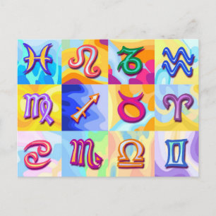 Postal 12 signos zodiacos Pop Art