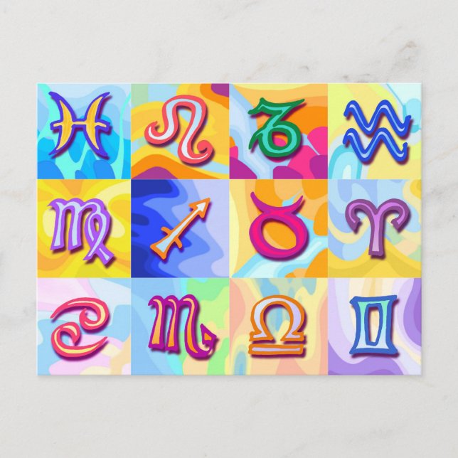 Postal 12 signos zodiacos Pop Art (Anverso)