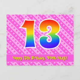 Postal 13 cumpleaños: Rayas rosadas y corazones, Arcoíris