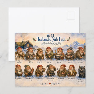 Postal 13 duendes islandeses de Yule Navidad en Islandia