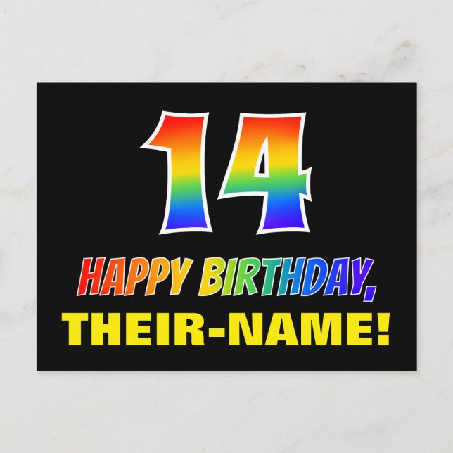 Postal 14º cumpleaños: audaz, divertido, simple, arcoiris (Anverso)