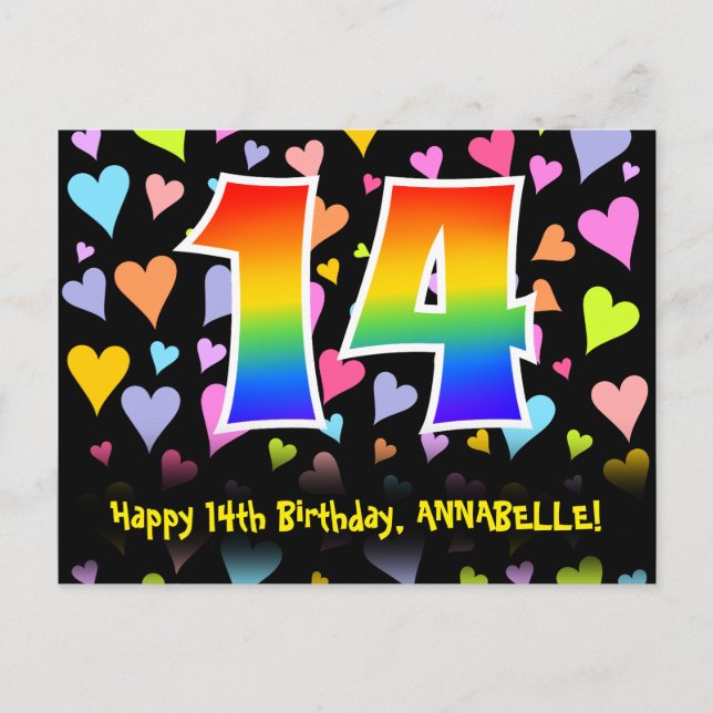 Postal 14 cumpleaños: Patrón de corazones divertidos, Arc (Anverso)