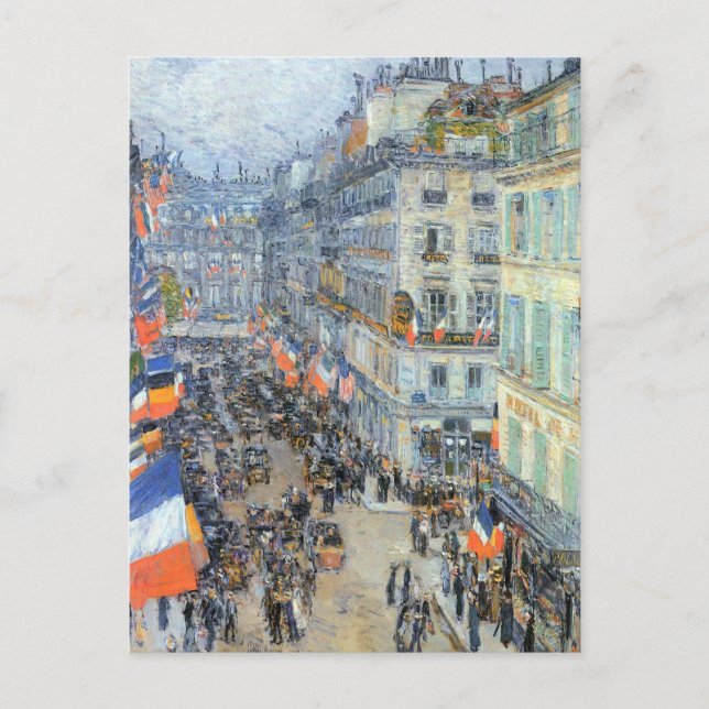 Postal 14 de julio, calle Daunou por Childe Hassam (Anverso)