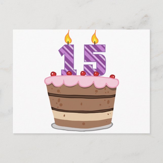 Postal 15 años en el pastel de cumpleaños (Anverso)