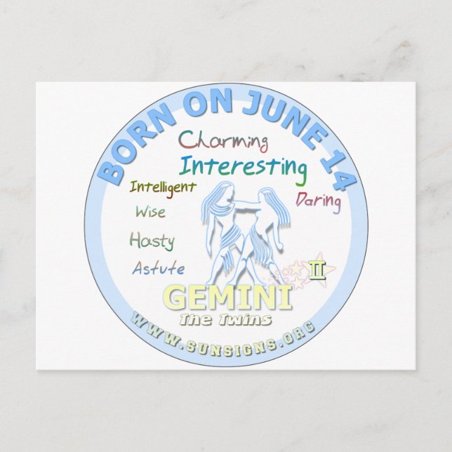 Postal 15 de junio cumpleaños - Gemini (Anverso)