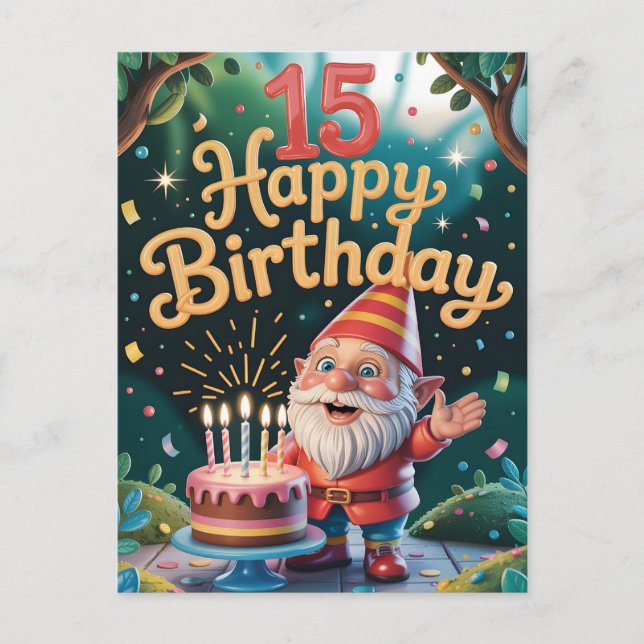 Postal 15th Birthday Gnome Celebration (Anverso)
