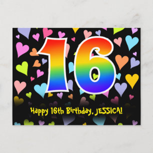 Postal 16º cumpleaños: Patrón de corazones divertidos, ar