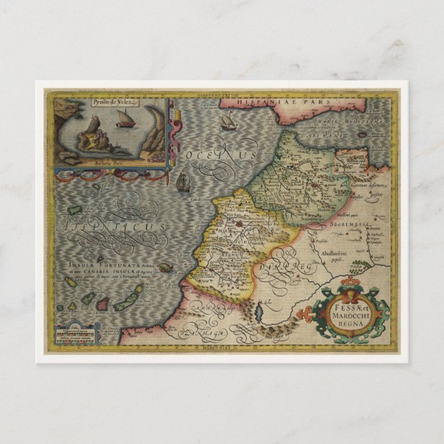 Postal 1606 Map Fez and the Kingdom of Morocco by Hondius (Anverso)