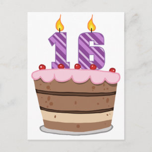 Postal 16 años en el pastel de cumpleaños