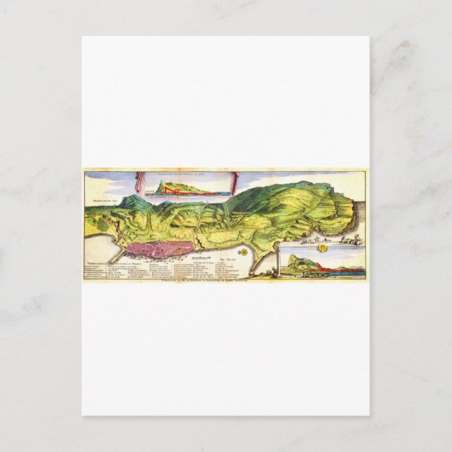 Postal 1720 Mapa de La Feuille y vista de Gibraltar Geo (Anverso)