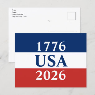 Postal 1776 USA 2026 Rojo Blanco Azul Patriótico Doble Ca