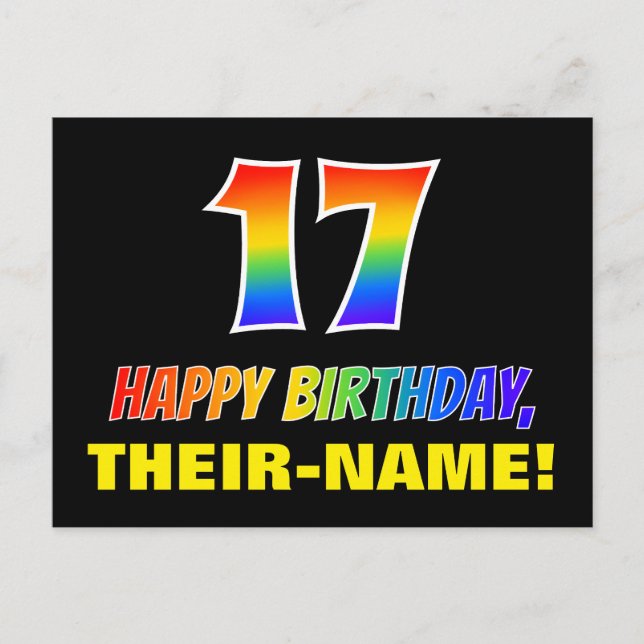 Postal 17.º cumpleaños: audaz, divertido, simple, arcoiri (Anverso)