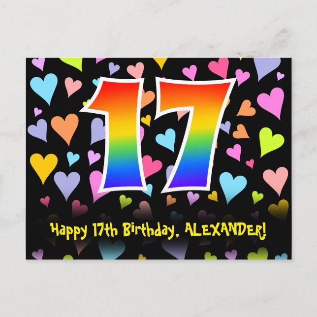 Postal 17 Cumpleaños: Patrón de Corazones Divertidos, Arc (Anverso)