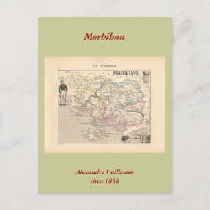 Postal 1858 mapa del departamento de Morbihan, Francia