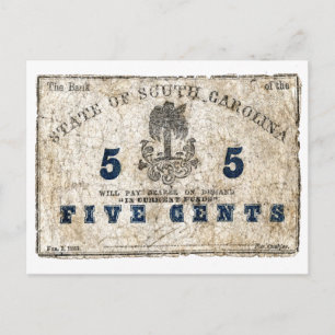 Postal 1863 Carolina del Sur 5 Cent Note
