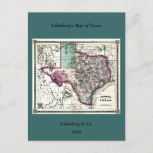 Postal 1866 Mapa Anticuario de Texas, por Schönberg & Co.