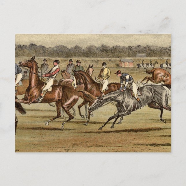 Postal 1886 Steeplechase Horse Carreras Art (Anverso)