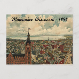 Postal 1898 Milwaukee, WI Birds Eye View Postcard!