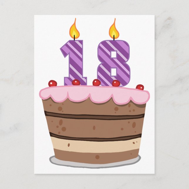Postal 18 años en el pastel de cumpleaños (Anverso)
