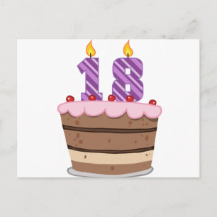 Postal 18 años en el pastel de cumpleaños