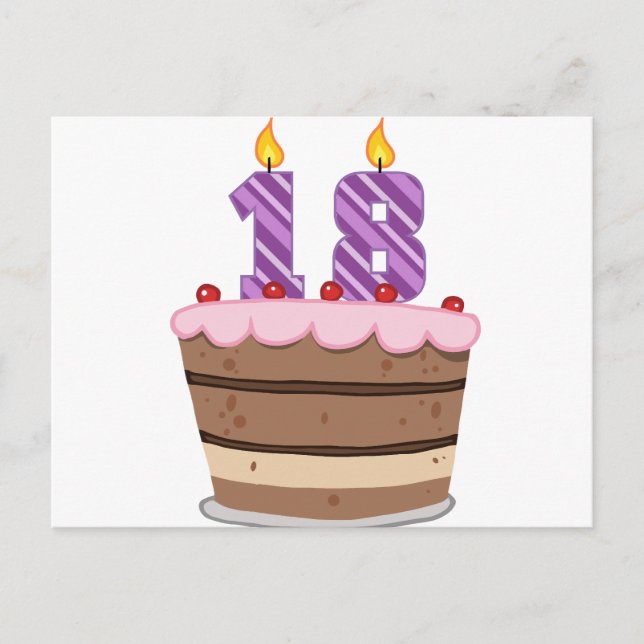Postal 18 años en el pastel de cumpleaños (Anverso)