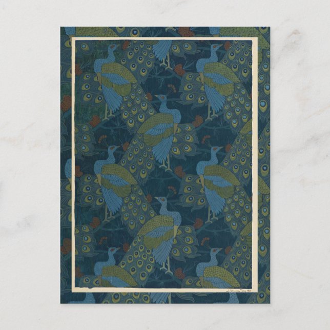 Postal 1906 Papel mural europeo de los pavos reales (Anverso)