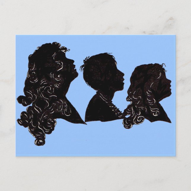 Postal 1906 silueta familiar madre, hijo e hija (Anverso)