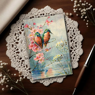 Postal 1907 Kingfishers y Flores Vintage