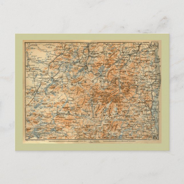 Postal 1909 Mapa de Adirondacks de la guía de viajes de B (Anverso)