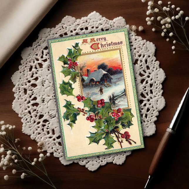 Postal 1910 Navidades Vintage Acebo  (Subido por el creador)