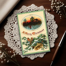 Postal 1910 Vintage Christmas Holly