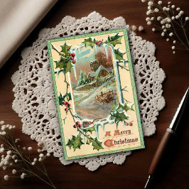 Postal 1910 Vintage Christmas Holly