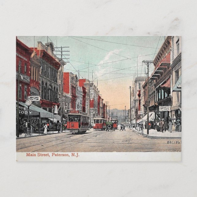 Postal 1912, Main St, Paterson NJ Vintage (Anverso)
